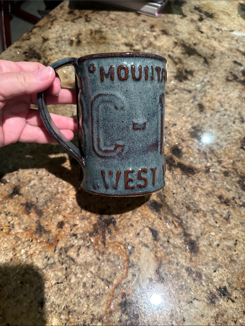 Handmade mug, West Virginia license plate design. 16 oz